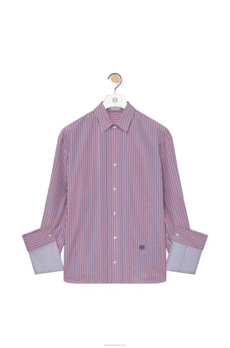 Loewe mujer camisa con vuelta en algodón a rayas LP64856 azul rojo