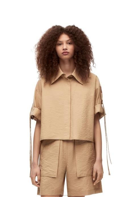 Loewe mujer camisa corta de trabajo de algodón LP64864 taos gris pardo