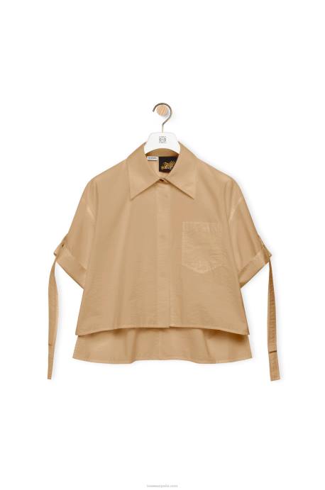 Loewe mujer camisa corta de trabajo de algodón LP64864 taos gris pardo