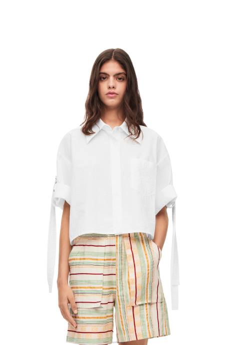 Loewe mujer camisa corta de trabajo de algodón LP64877 blanco