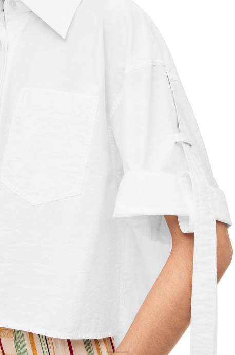 Loewe mujer camisa corta de trabajo de algodón LP64877 blanco