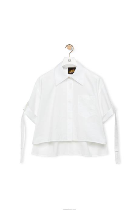 Loewe mujer camisa corta de trabajo de algodón LP64877 blanco
