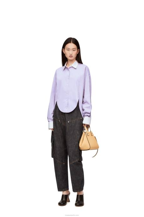 Loewe mujer camisa de plastrón a rayas de popelina de algodón LP64890 lila/blanco