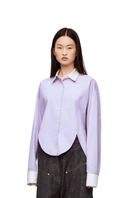 Loewe mujer camisa de plastrón a rayas de popelina de algodón LP64890 lila/blanco