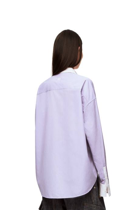 Loewe mujer camisa de plastrón a rayas de popelina de algodón LP64890 lila/blanco