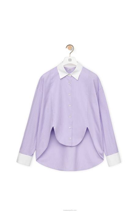Loewe mujer camisa de plastrón a rayas de popelina de algodón LP64890 lila/blanco