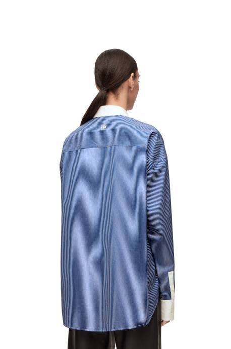 Loewe mujer camisa de plastrón a rayas de popelina de algodón LP64892 azul marino/blanco