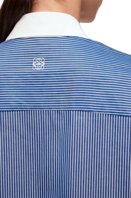Loewe mujer camisa de plastrón a rayas de popelina de algodón LP64892 azul marino/blanco
