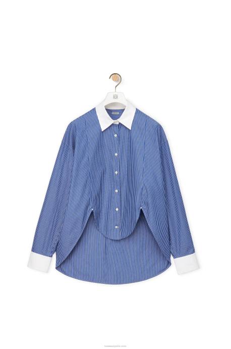 Loewe mujer camisa de plastrón a rayas de popelina de algodón LP64892 azul marino/blanco
