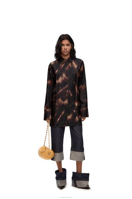Loewe mujer camisa de seda con estampado de pelo LP64930 marrón/multicolor