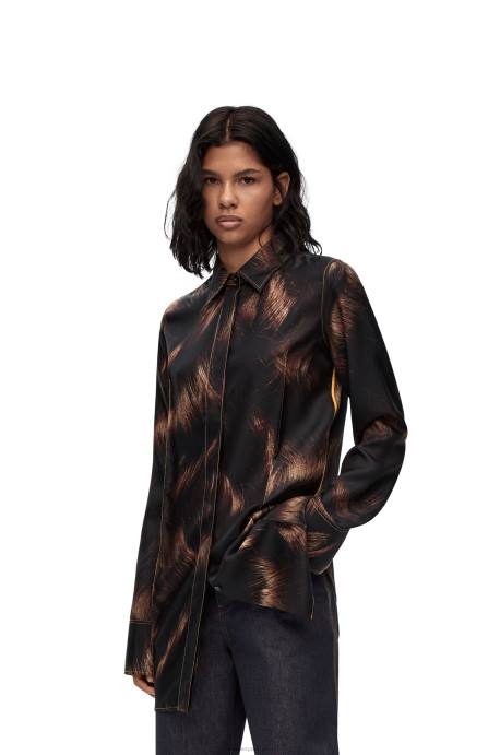 Loewe mujer camisa de seda con estampado de pelo LP64930 marrón/multicolor