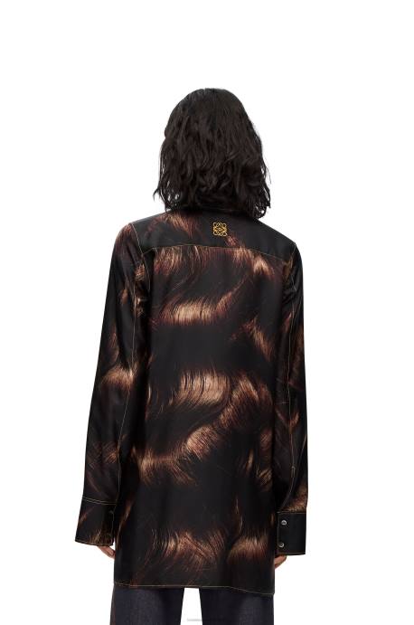 Loewe mujer camisa de seda con estampado de pelo LP64930 marrón/multicolor