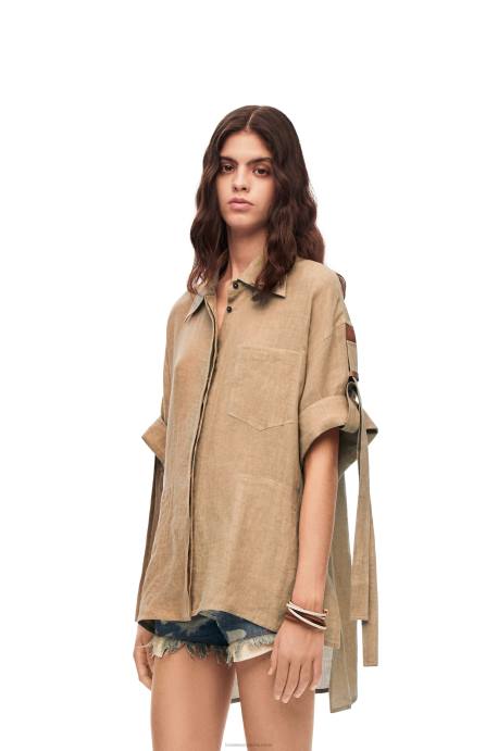 Loewe mujer camisa de trabajo de lino LP64863 taos gris pardo