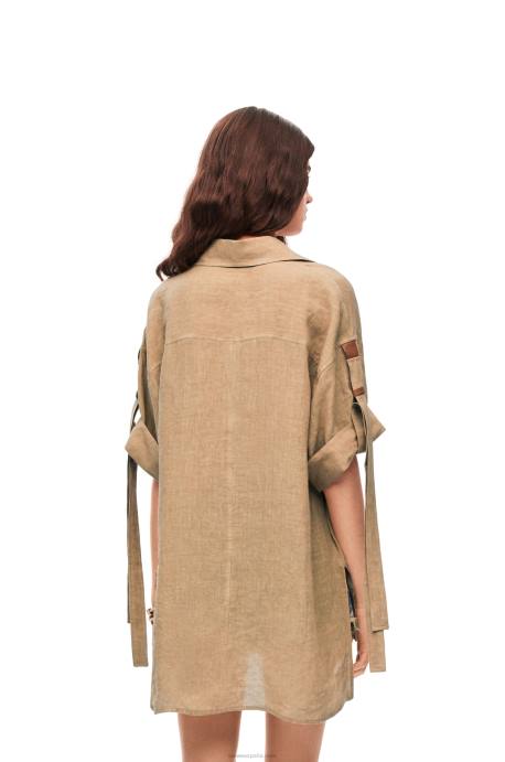 Loewe mujer camisa de trabajo de lino LP64863 taos gris pardo