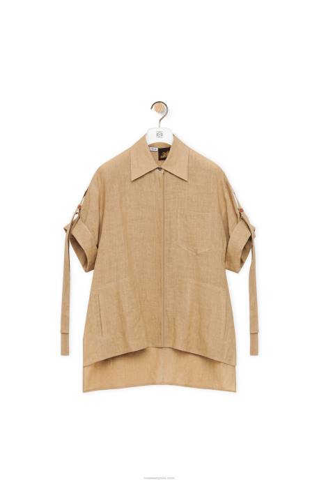 Loewe mujer camisa de trabajo de lino LP64863 taos gris pardo