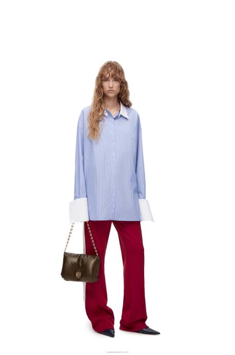 Loewe mujer camisa deconstruida de algodón a rayas LP64916 azul blanco