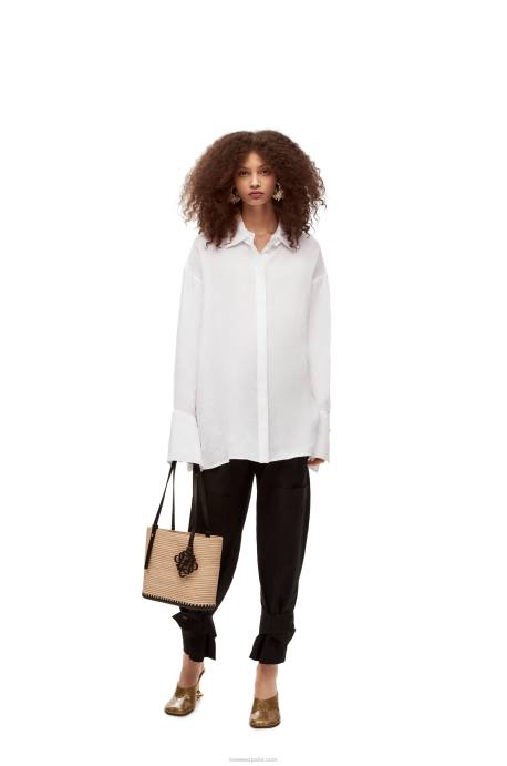Loewe mujer camisa deconstruida de lino LP64866 blanco