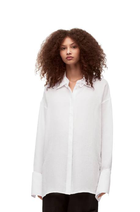 Loewe mujer camisa deconstruida de lino LP64866 blanco