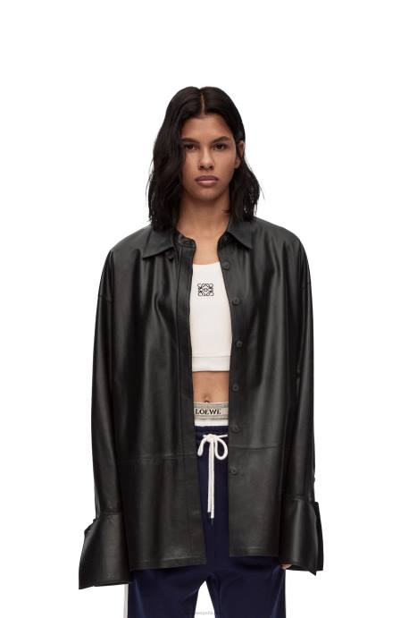 Loewe mujer camisa deconstruida de piel de cordero napa LP64887 negro