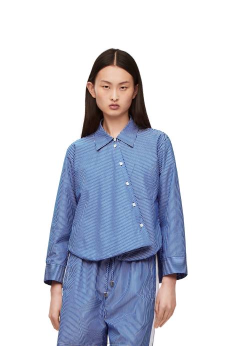 Loewe mujer camisa trapecio acolchada de popelín de algodón a rayas LP64899 azul marino/blanco