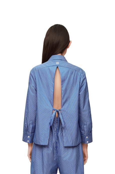 Loewe mujer camisa trapecio acolchada de popelín de algodón a rayas LP64899 azul marino/blanco