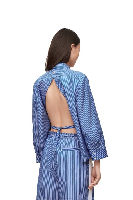 Loewe mujer camisa trapecio acolchada de popelín de algodón a rayas LP64899 azul marino/blanco