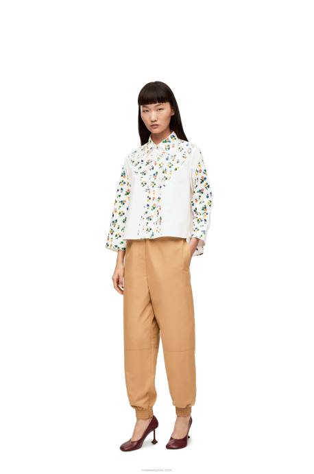 Loewe mujer camisa trapecio floral de popelina de algodón LP64894 blanco/multicolor