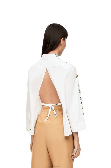 Loewe mujer camisa trapecio floral de popelina de algodón LP64894 blanco/multicolor