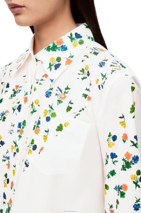 Loewe mujer camisa trapecio floral de popelina de algodón LP64894 blanco/multicolor