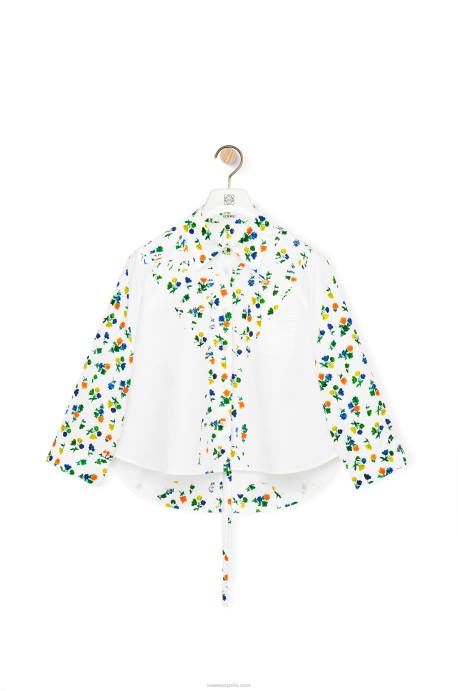 Loewe mujer camisa trapecio floral de popelina de algodón LP64894 blanco/multicolor