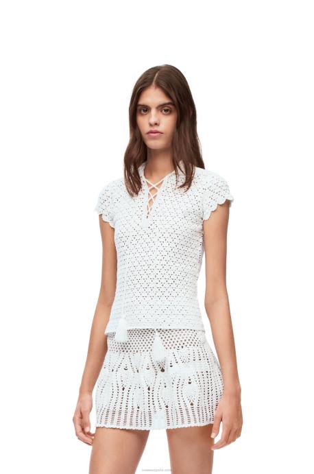 Loewe mujer polo de ganchillo en algodón LP64874 blanco