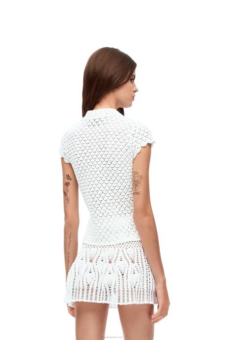 Loewe mujer polo de ganchillo en algodón LP64874 blanco