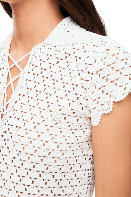Loewe mujer polo de ganchillo en algodón LP64874 blanco