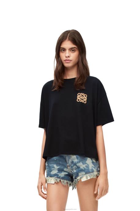 Loewe mujer Camiseta artesanal de algodón con anagrama LP64793 negro