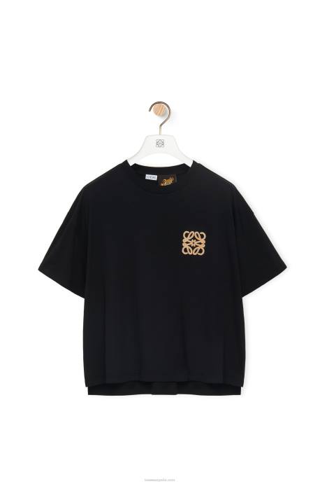 Loewe mujer Camiseta artesanal de algodón con anagrama LP64793 negro