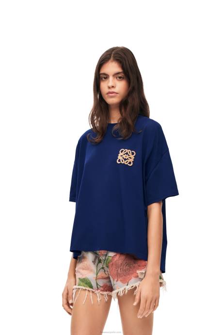 Loewe mujer Camiseta artesanal de algodón con anagrama LP64794 azul índigo