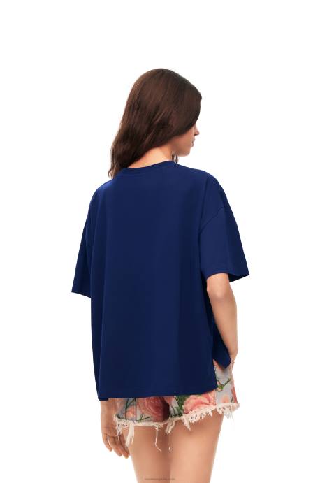 Loewe mujer Camiseta artesanal de algodón con anagrama LP64794 azul índigo