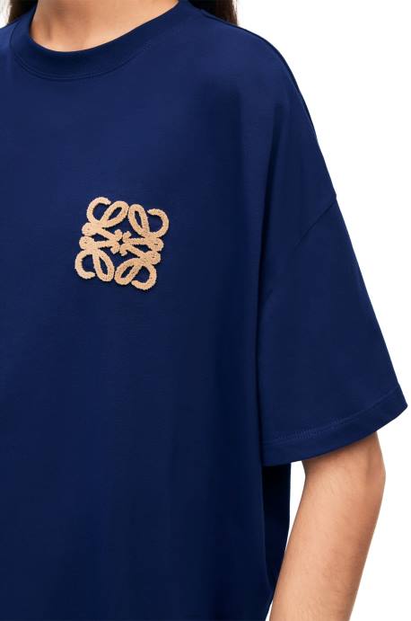 Loewe mujer Camiseta artesanal de algodón con anagrama LP64794 azul índigo