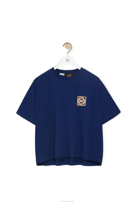 Loewe mujer Camiseta artesanal de algodón con anagrama LP64794 azul índigo
