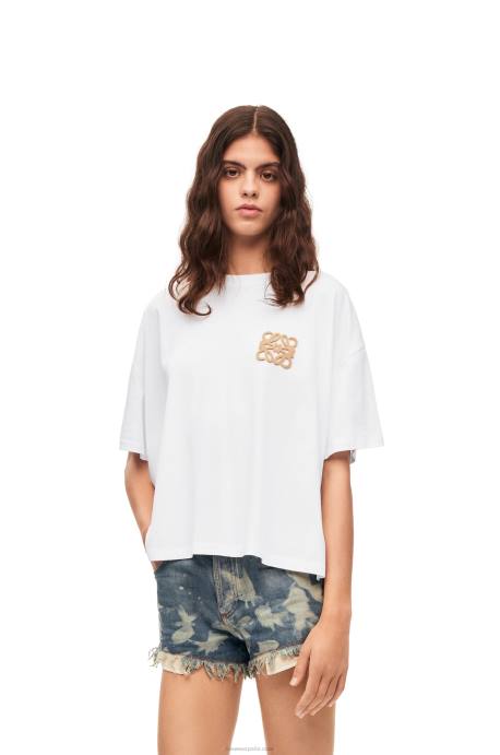 Loewe mujer Camiseta artesanal de algodón con anagrama LP64795 blanco/beige