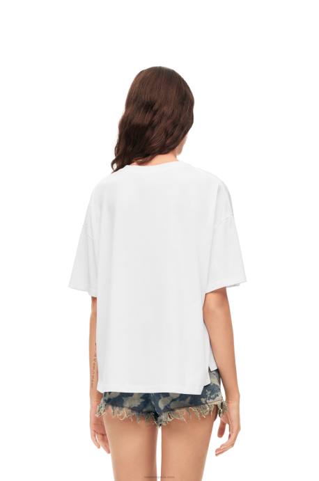Loewe mujer Camiseta artesanal de algodón con anagrama LP64795 blanco/beige