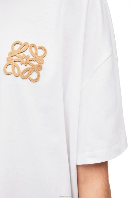 Loewe mujer Camiseta artesanal de algodón con anagrama LP64795 blanco/beige