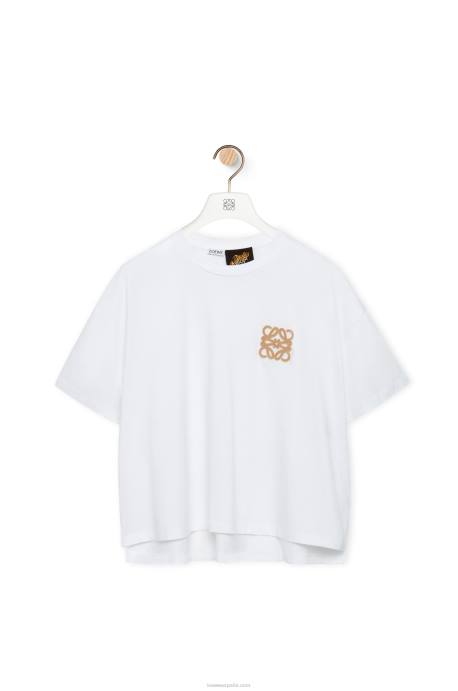 Loewe mujer Camiseta artesanal de algodón con anagrama LP64795 blanco/beige