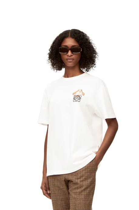 Loewe mujer Camiseta de algodón con anagrama heen LP64845 blanco