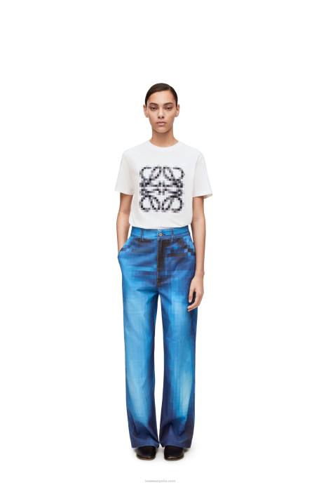Loewe mujer Camiseta de algodón de corte estándar con anagrama pixelado LP64796 blanco negro