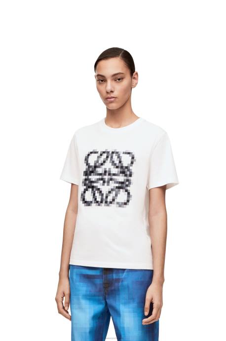 Loewe mujer Camiseta de algodón de corte estándar con anagrama pixelado LP64796 blanco negro