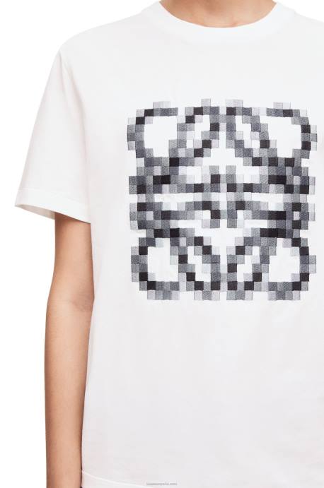 Loewe mujer Camiseta de algodón de corte estándar con anagrama pixelado LP64796 blanco negro