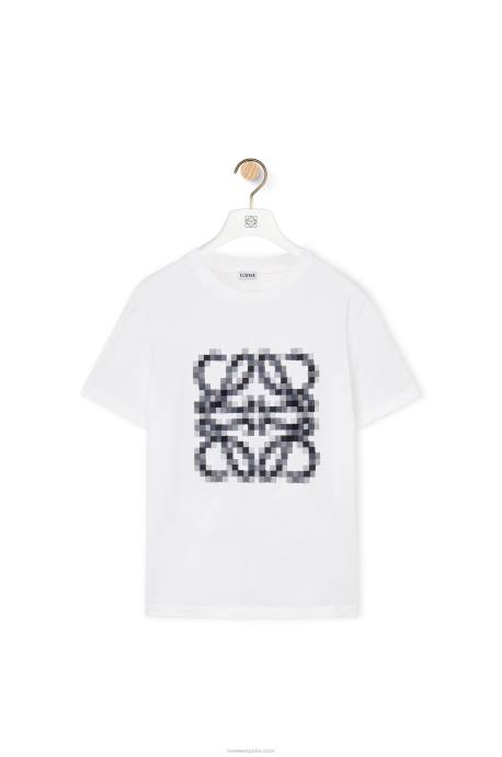 Loewe mujer Camiseta de algodón de corte estándar con anagrama pixelado LP64796 blanco negro