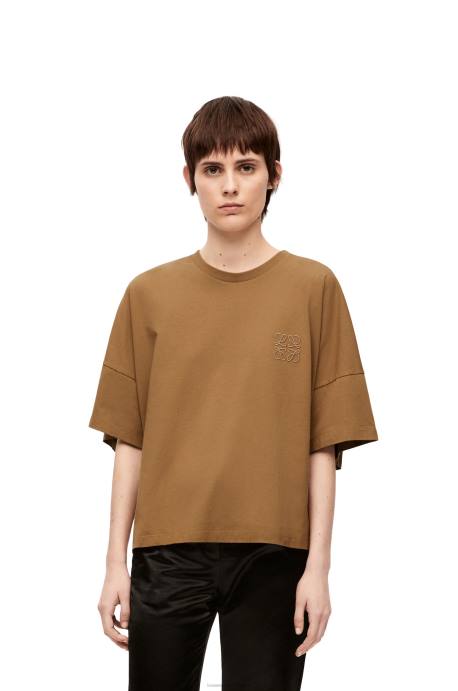 Loewe mujer camiseta boxy fit de algodón LP64781 camello oscuro