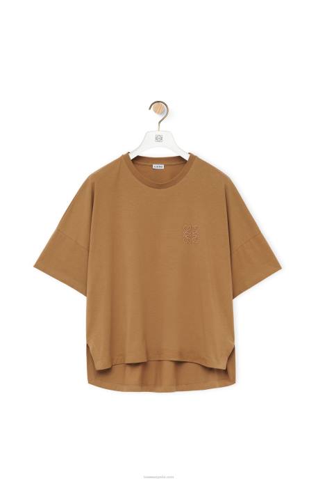 Loewe mujer camiseta boxy fit de algodón LP64781 camello oscuro